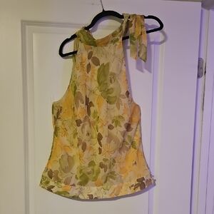 LOFT Floral Halter Top - Yellow and Green